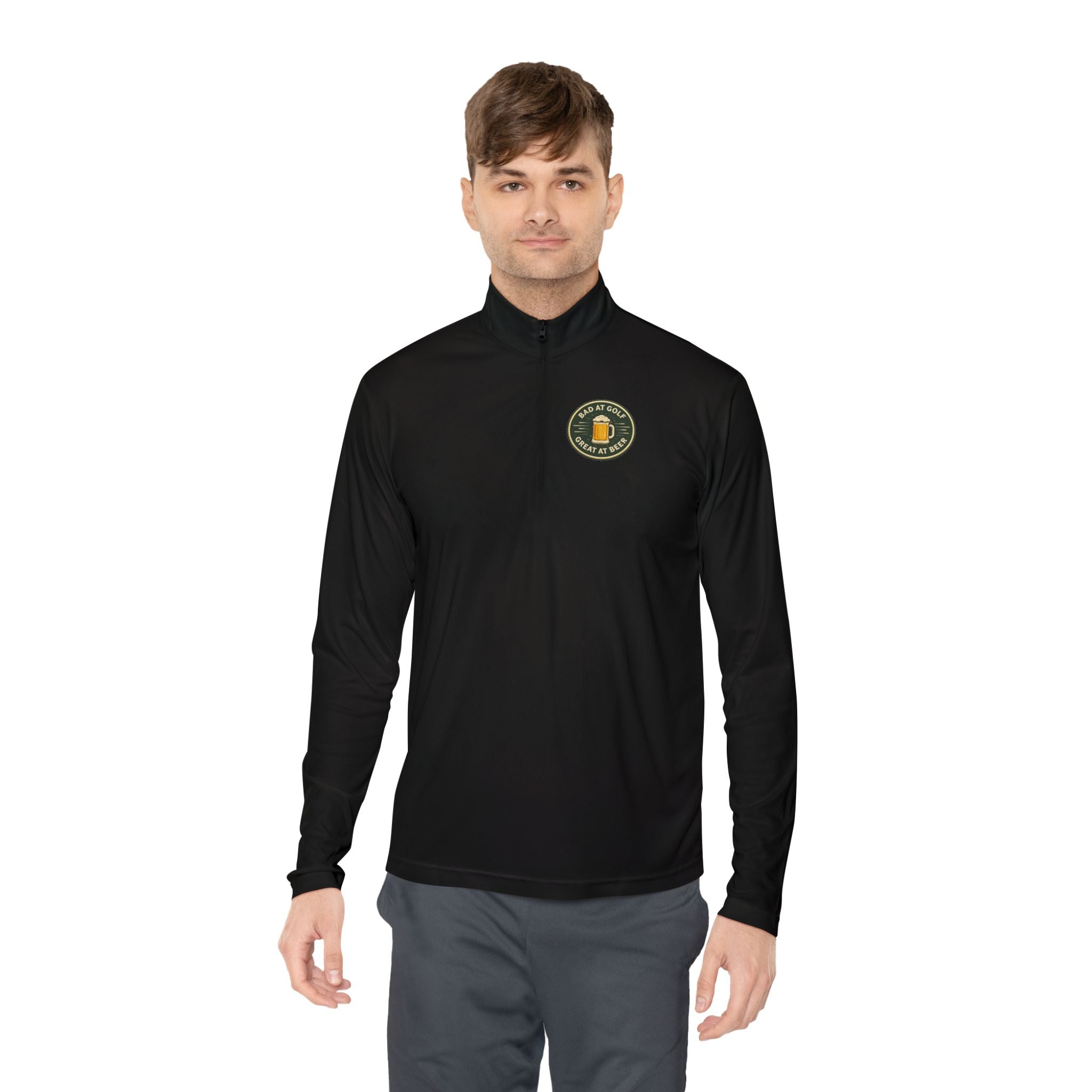 Quarter-Zip Pullover — Embroidered Green Crest Logo