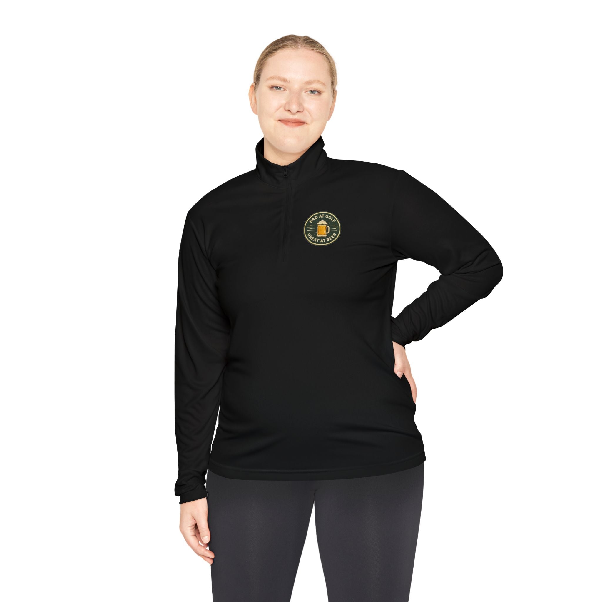 Quarter-Zip Pullover — Embroidered Green Crest Logo
