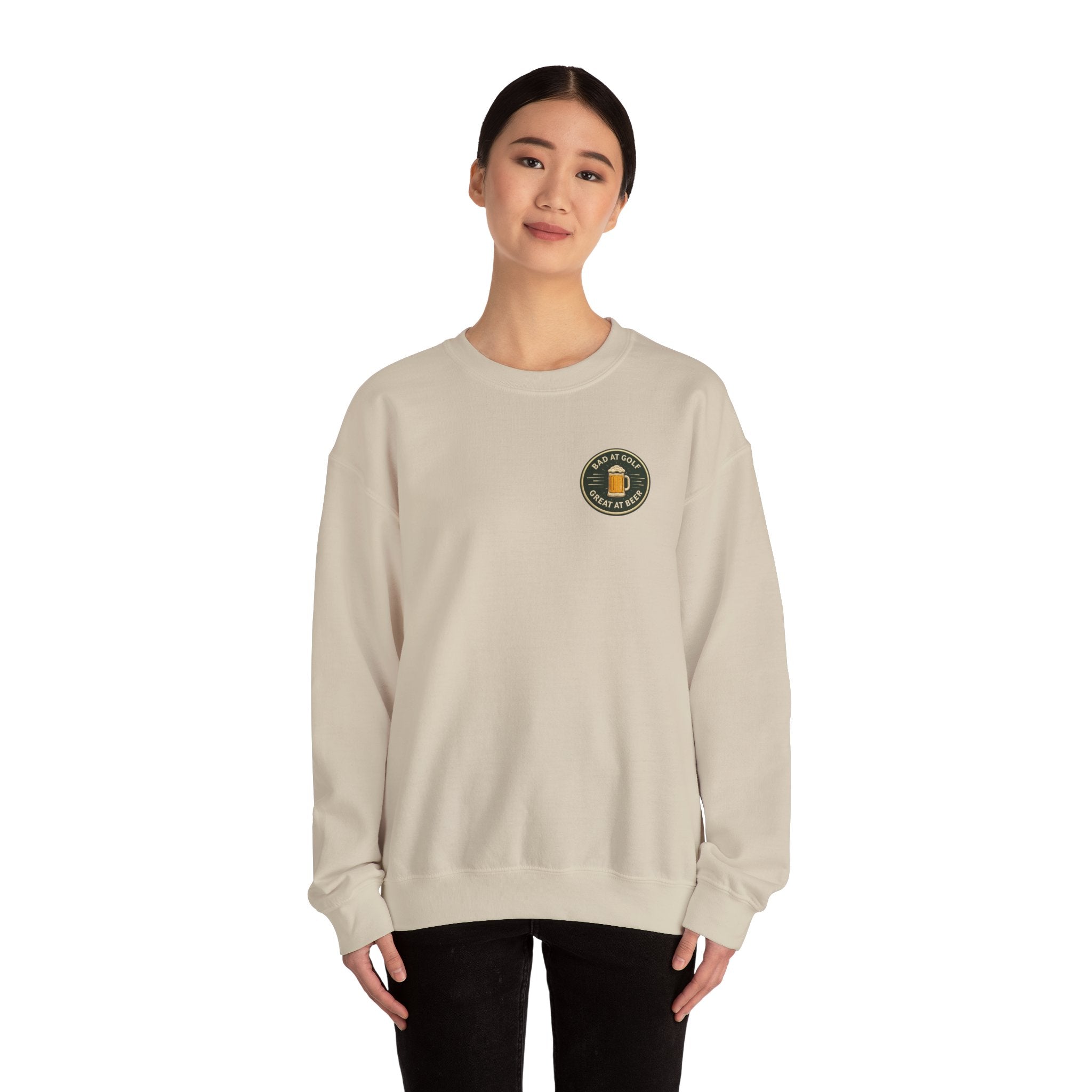 Golf Sweatshirt — "Bad at Golf, Great at Beer" Crewneck