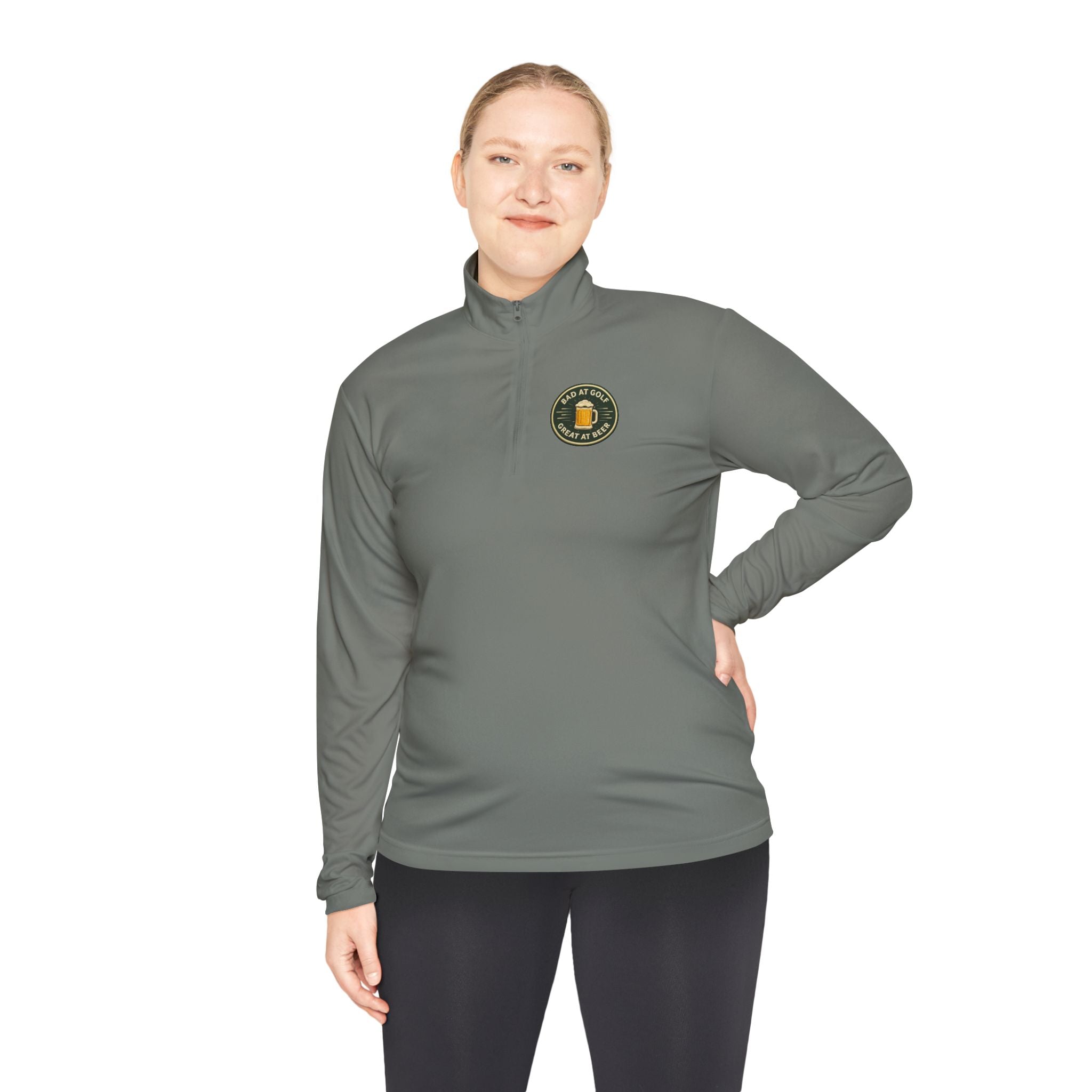 Quarter-Zip Pullover — Embroidered Green Crest Logo