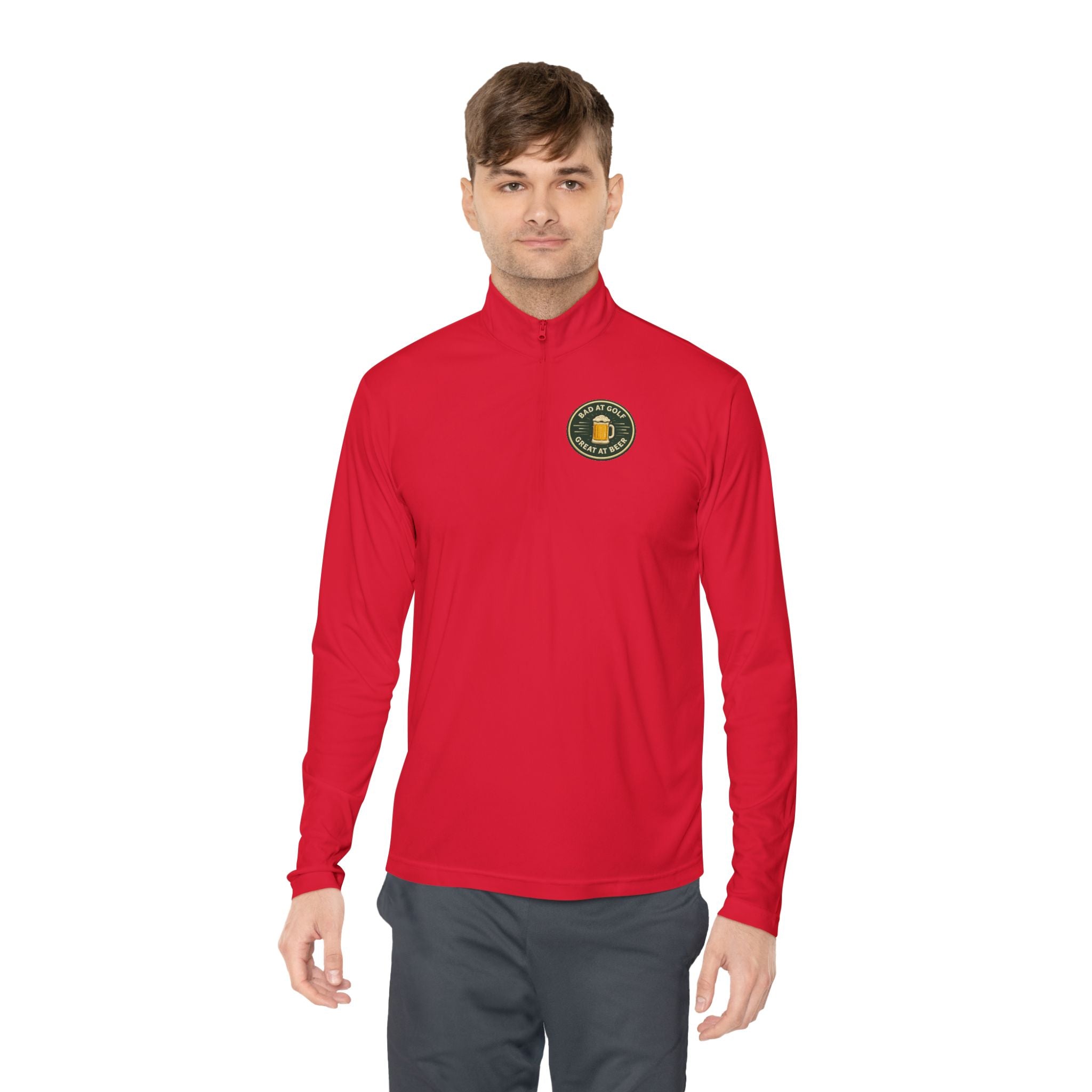 Quarter-Zip Pullover — Embroidered Green Crest Logo