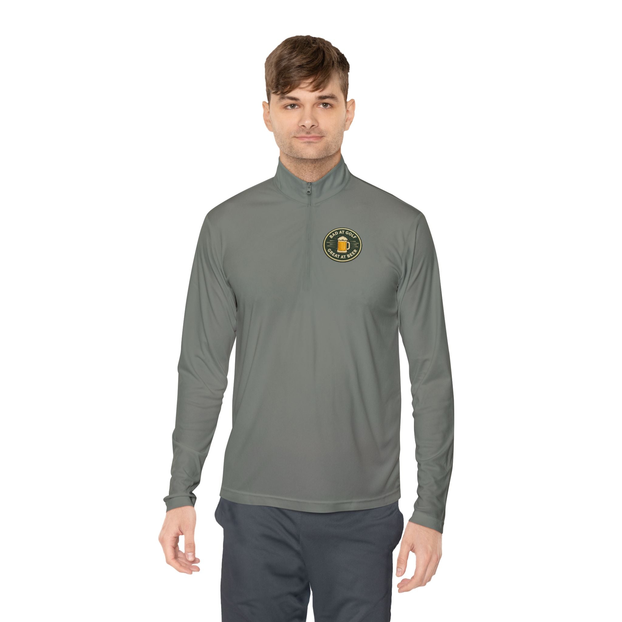 Quarter-Zip Pullover — Embroidered Green Crest Logo