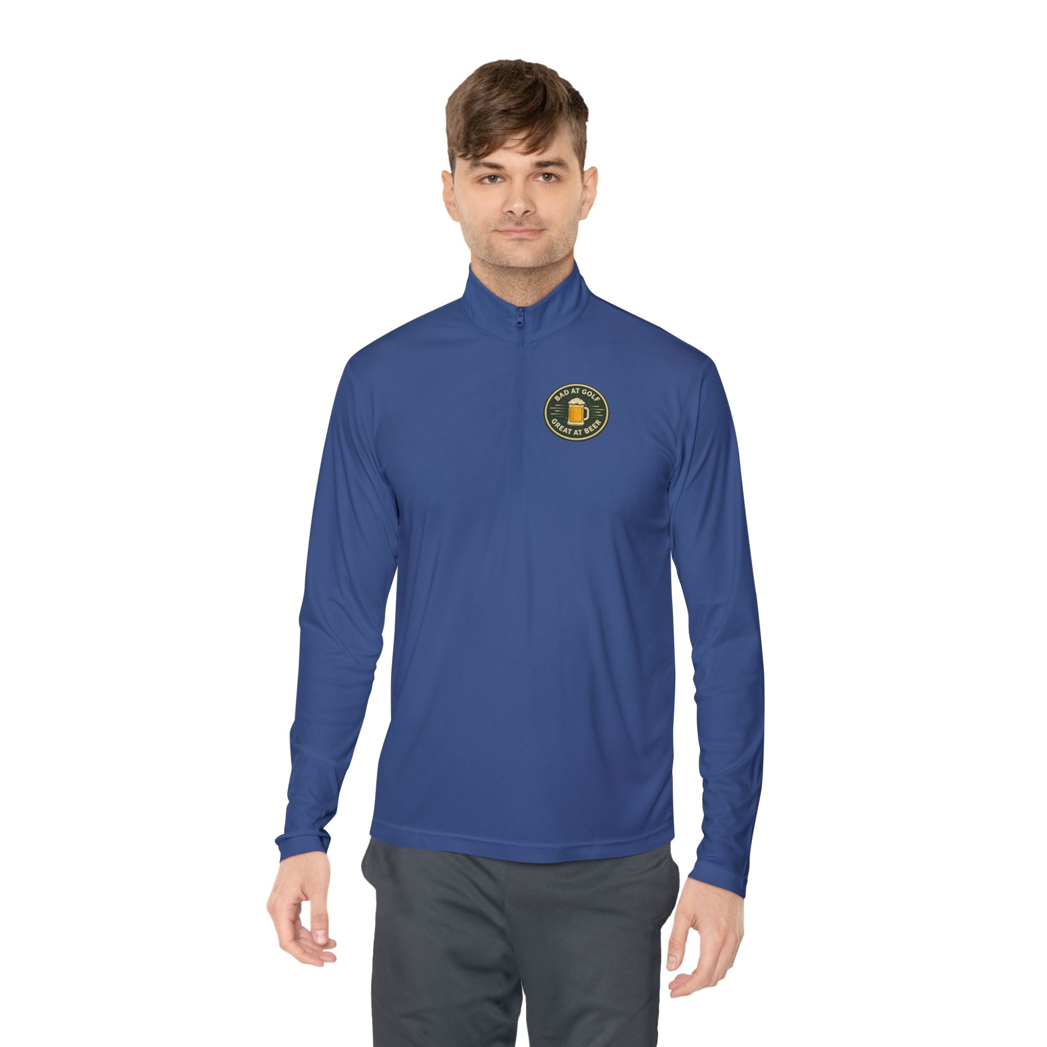 Quarter-Zip Pullover — Embroidered Green Crest Logo
