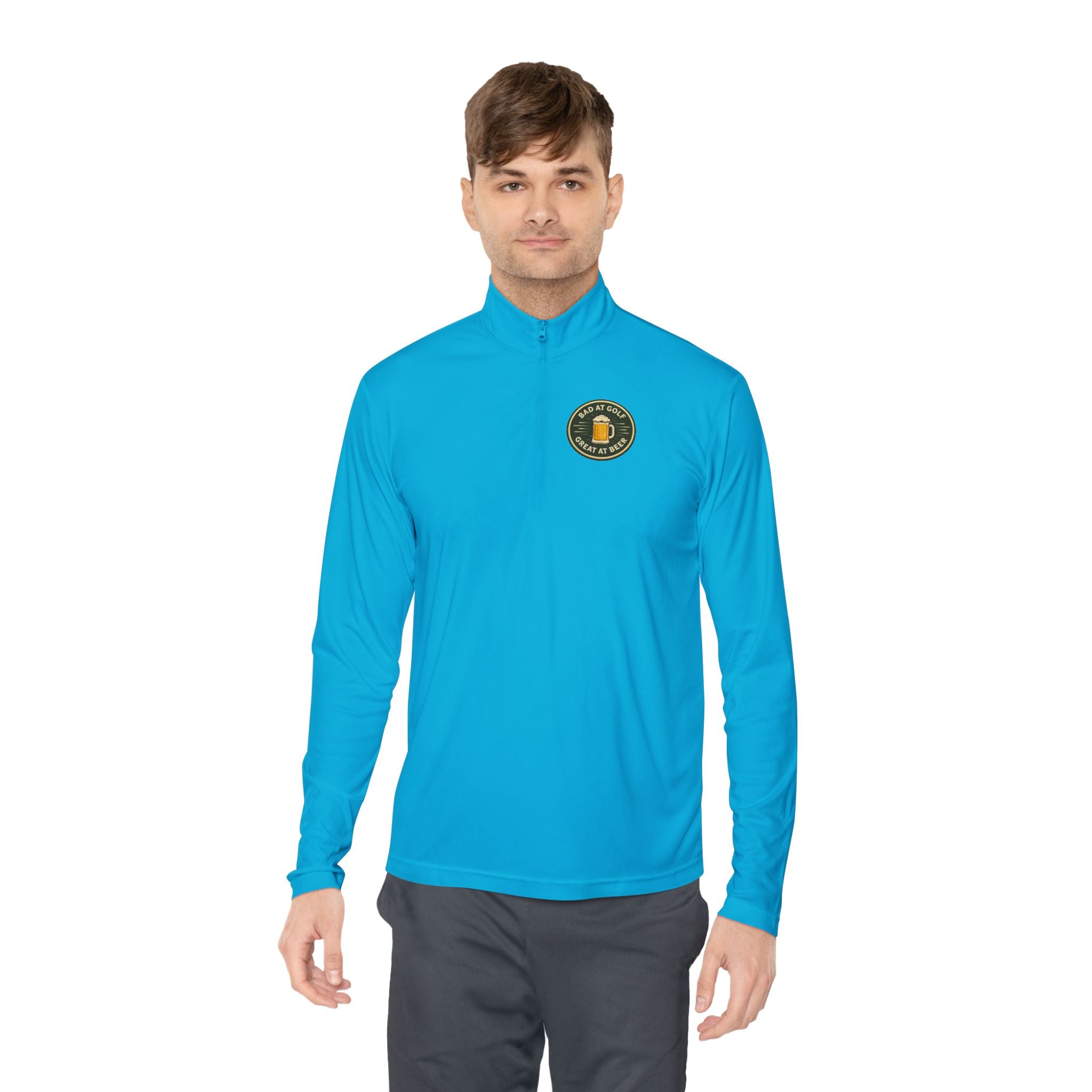 Quarter-Zip Pullover — Embroidered Green Crest Logo